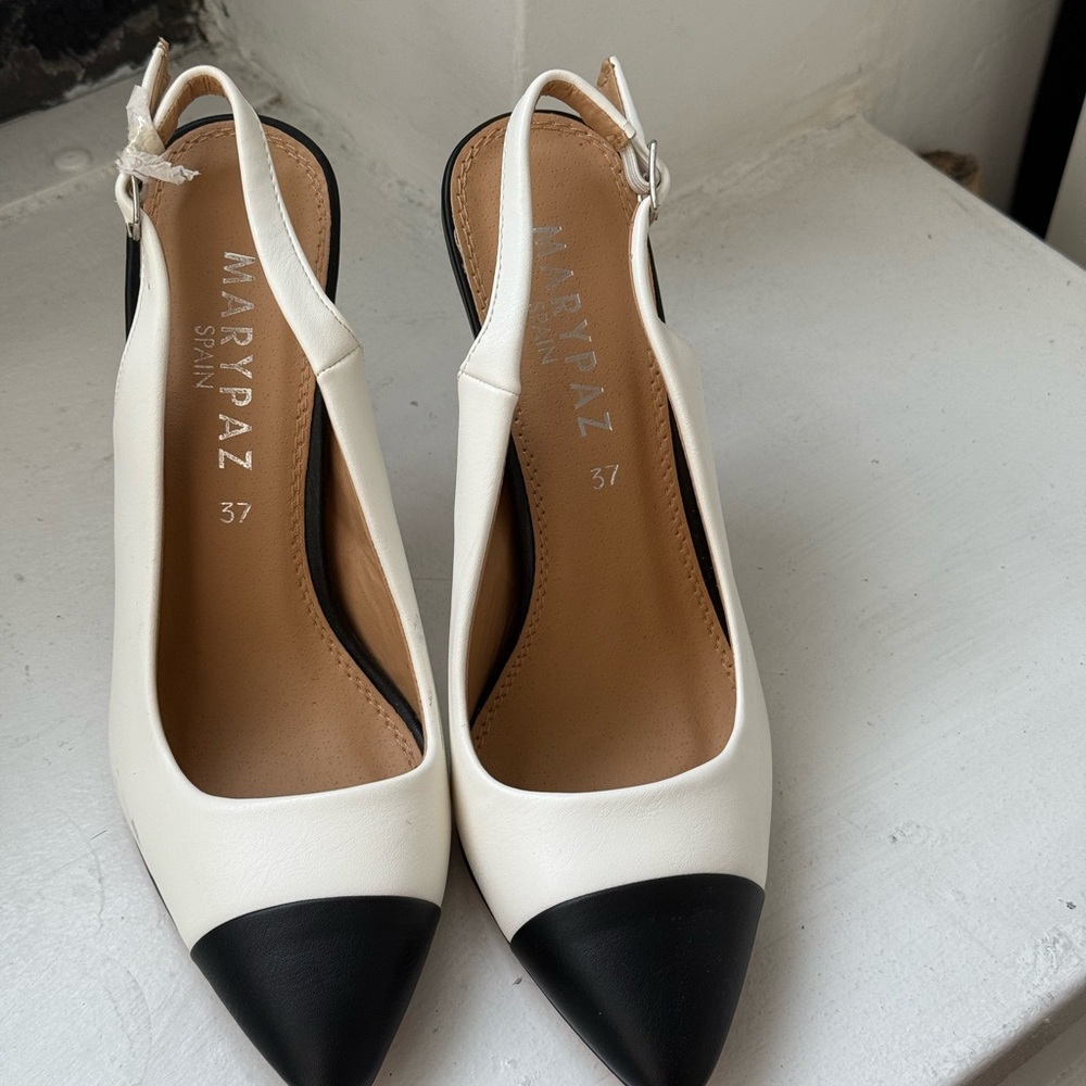 Women's Black and White Slingback Heels